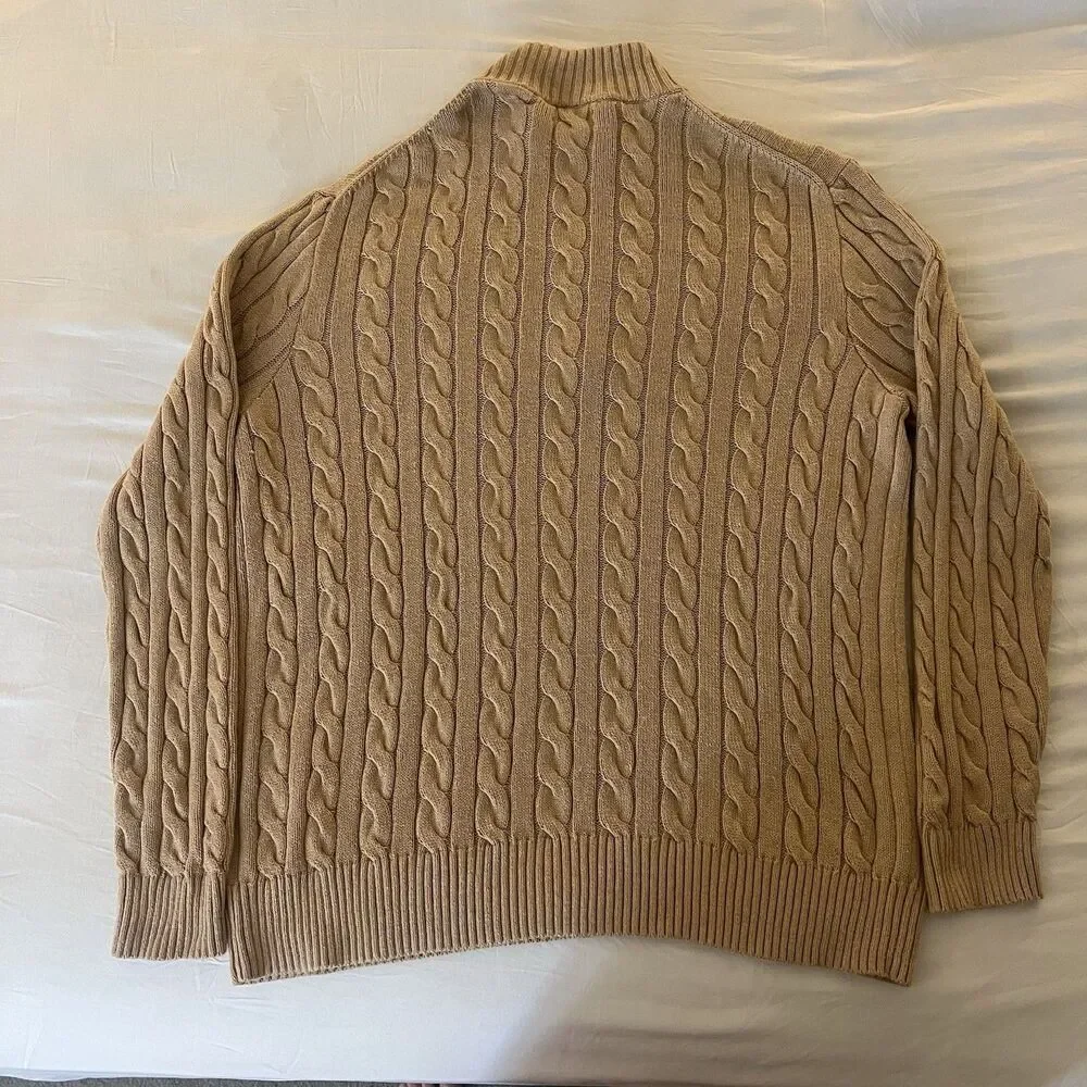 Polo Ralph Lauren Men’s Cable Knit Cotton Quarter Zip Sweater Camel Melange XLT